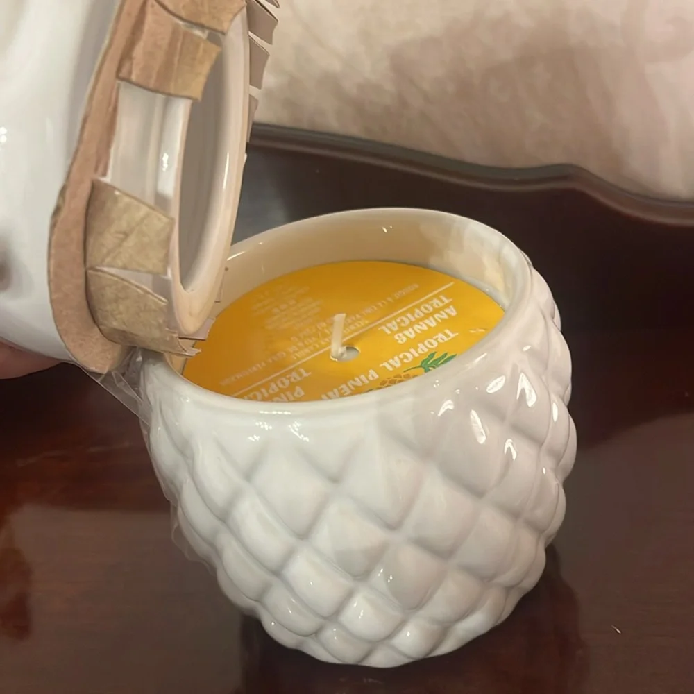 White and Gold Pineapple Ceramic Jar- stitch candle from Disneyland